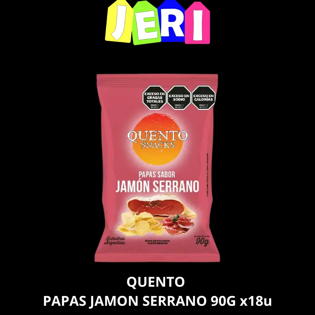 SNACKS QUENTO PAPAS JAMON SERRANO 90G X18U