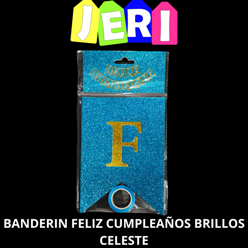 BANDERIN FELIZ CUMPLEAÑOS BRILLOS (CELESTE)