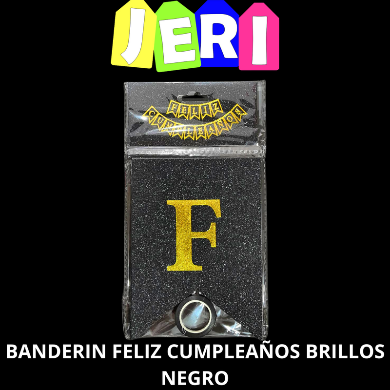 BANDERIN FELIZ CUMPLEAÑOS BRILLOS (NEGRO)