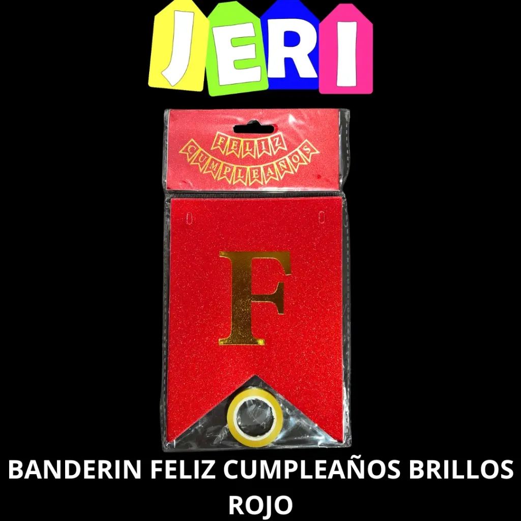 BANDERIN FELIZ CUMPLEAÑOS BRILLOS (ROJO)