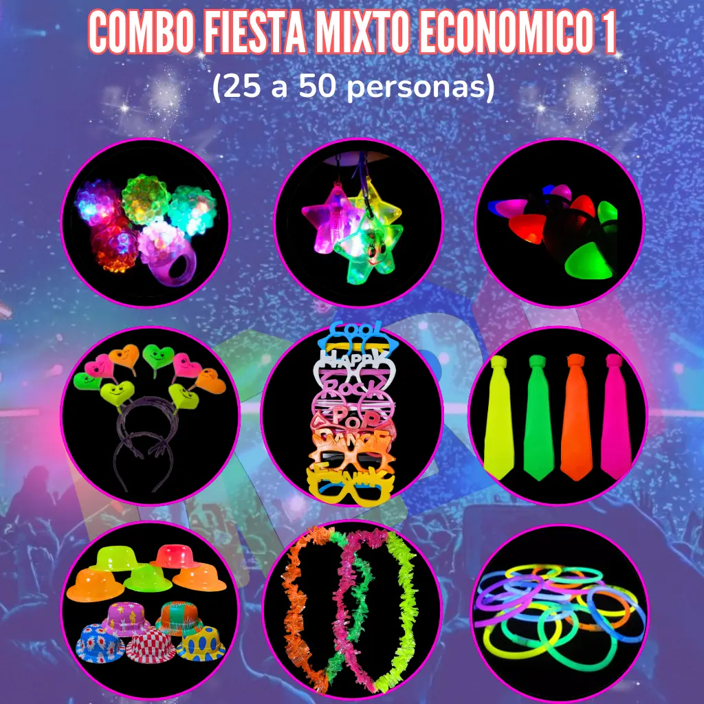 COMBO FIESTA MIXTO ECONOMICO 1 (CORAZON, LETRAS, FLUOR)