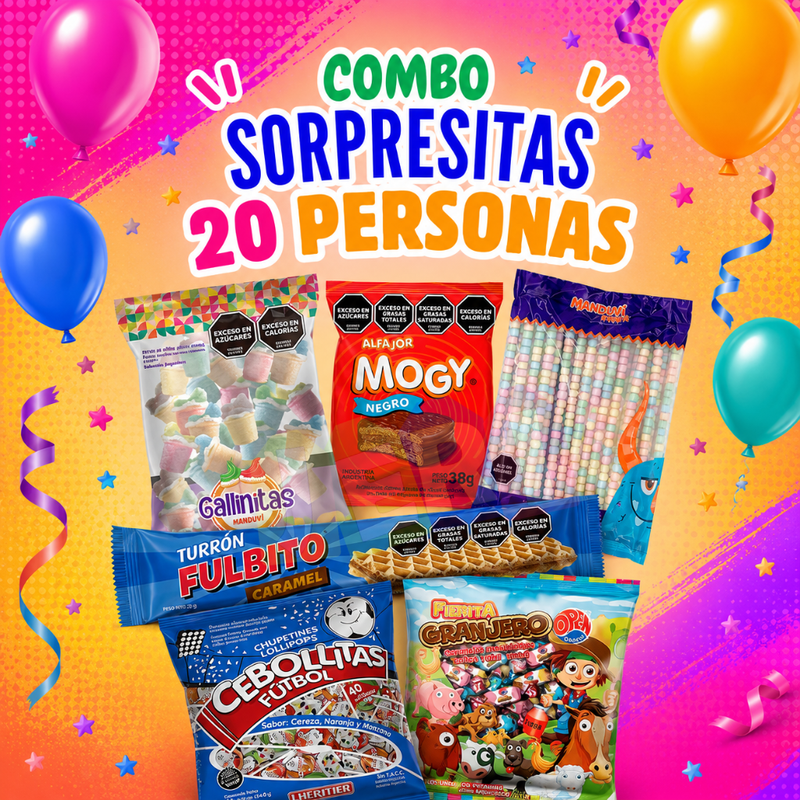 COMBO SORPRESITAS X20U (CHOCO BLANCO, OPEN GRANJERO)