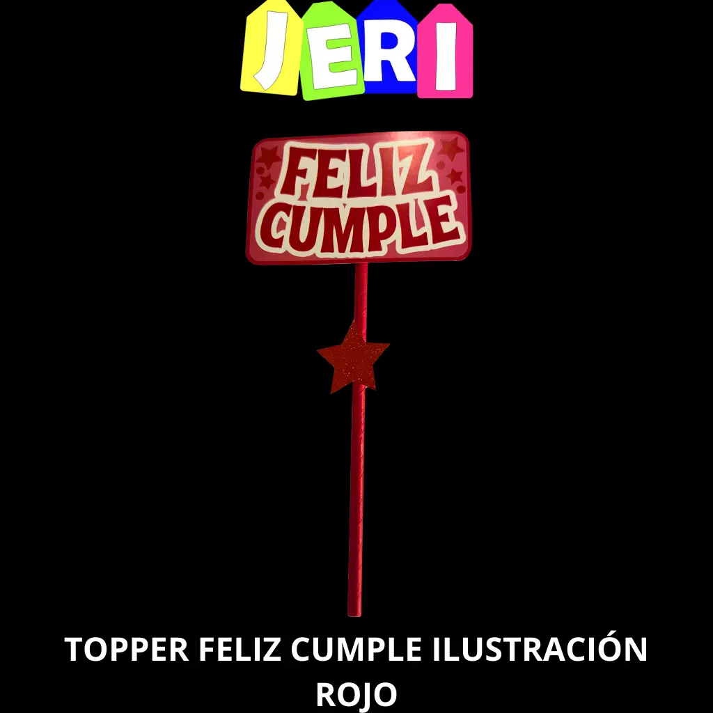 TOPPER FELIZ CUMPLE ILUSTRACION (ROJO)