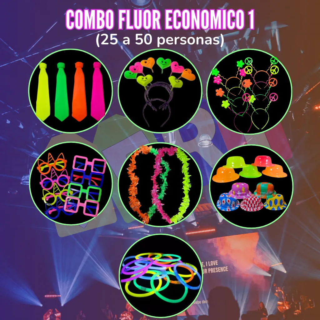 COMBO FIESTA FLUOR ECONOMICO 1 (CORAZON, FLUOR, COMUN)