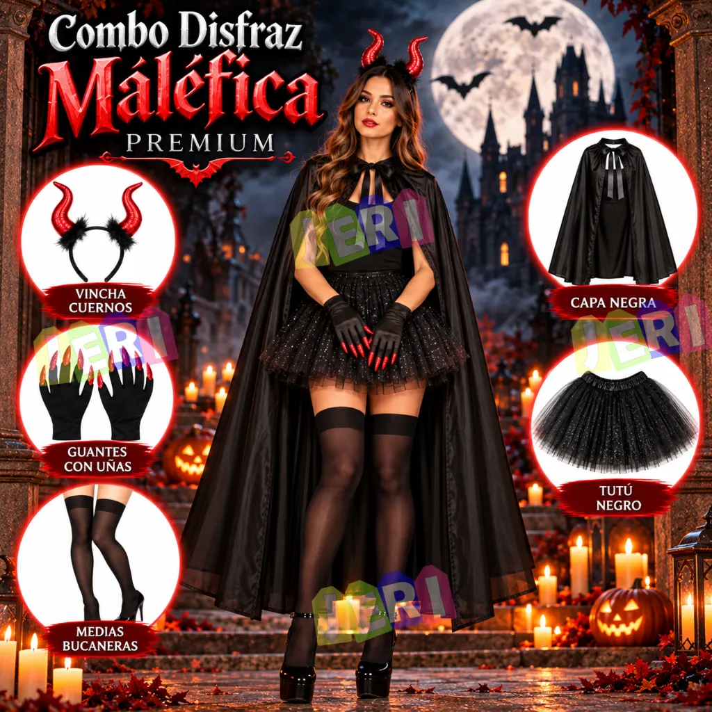 COMBO DISFRAZ MALEFICA PREMIUM