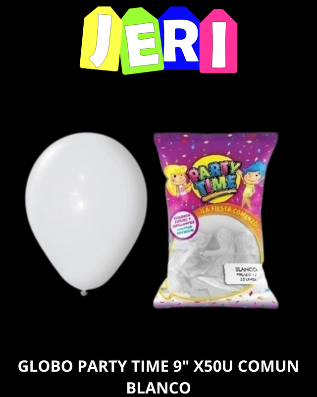 GLOBO PARTY TIME 9" X50U COMUN (BLANCO)