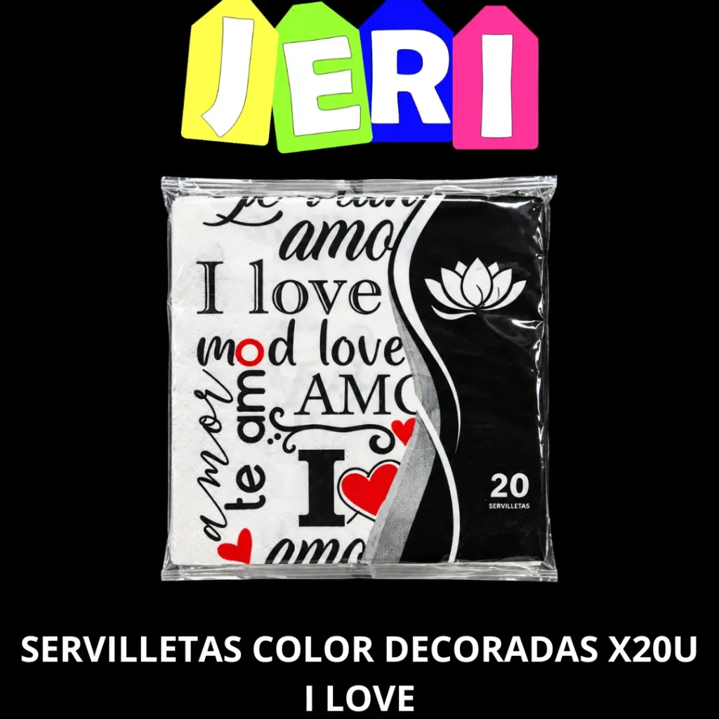 SERVILLETAS COLOR DECORADAS X20U (I LOVE)