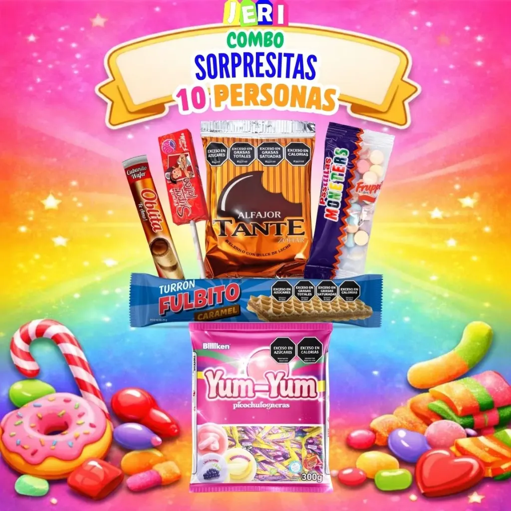 COMBO SORPRESITAS X10U (DULCE DE LECHE, FIERITA TATTO FRUTILLA)