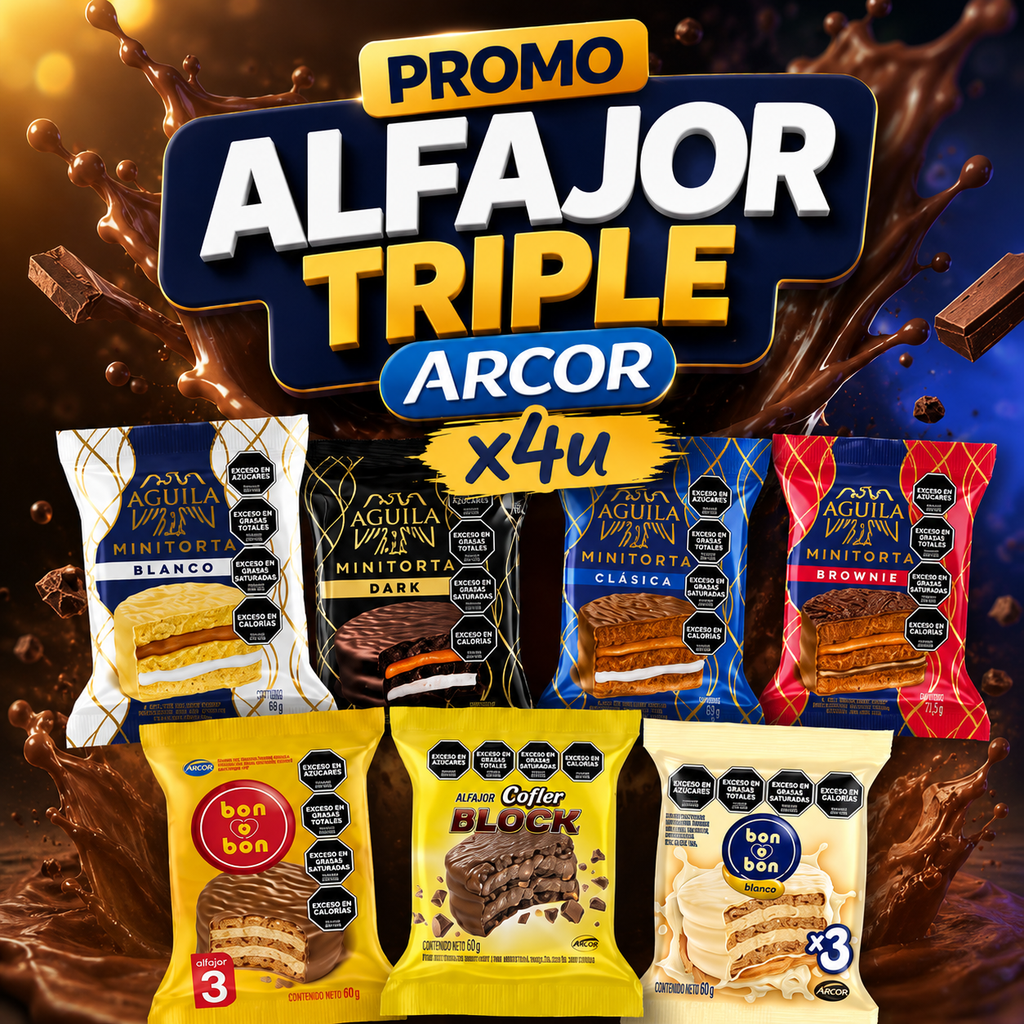 PROMO ALFAJOR TRIPLE LINEA ARCOR X4U
