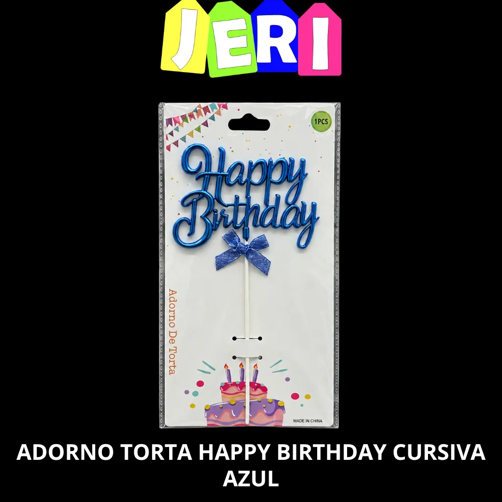 ADORNO TORTA HAPPY BIRTHDAY CURSIVA (AZUL)