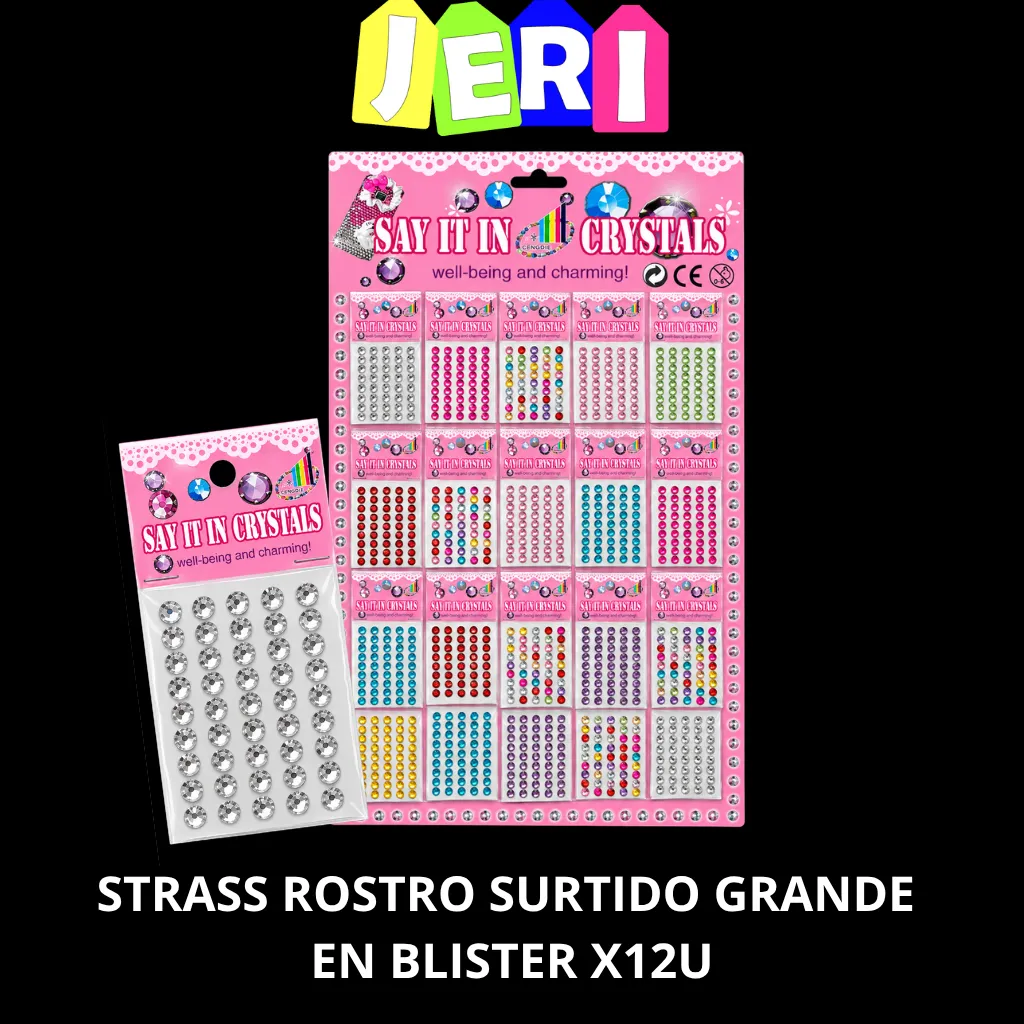 STRASS ROSTRO SURTIDO GRANDE EN BLISTER X12U