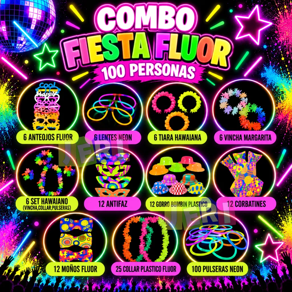 COMBO FIESTA FLUOR 100 PERSONAS